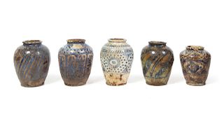 Five Syrian Glazed Pottery Herb Jars