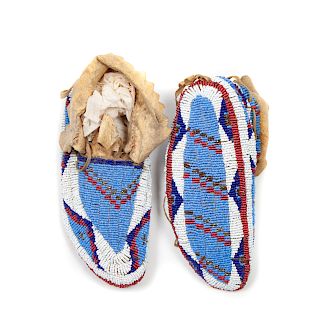 Sioux Child's Fully Beaded Hide Moccasinslength 8 inches