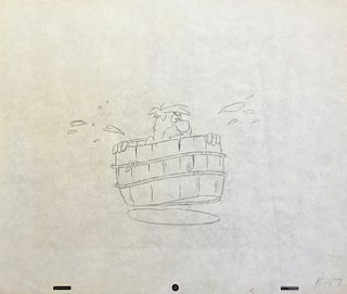 Animation Drawing, Fred Flintstone in Barrel