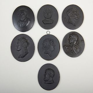 Group of Seven Wedgwood Black Basalt Portrait Medallions