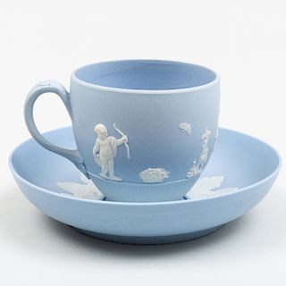 Wedgwood Blue and White Jasperware Cup and Saucer