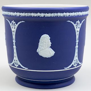 Wedgwood Blue and White Jasperware Jardinière with the Yale University Coat of Arms
