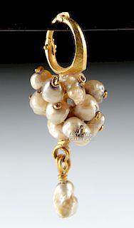 Ancient Parthian 22K+ Gold / Pearl Cluster Earring