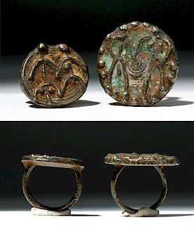 Lot of 2 Luristan Bronze Rings - People Side by Side