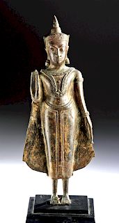 17th C. Thai Ayutthaya Gilded Brass Standing Buddha