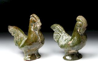 Pair of Chinese Ming Dynasty Terracotta Glazed Roosters