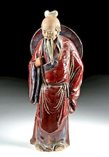 19th C. Chinese Qing Dynasty Glazed Terracotta Figure