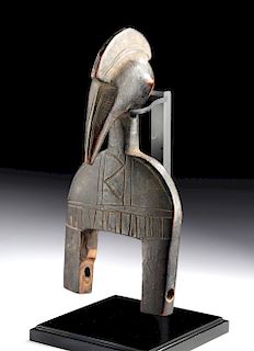 20th C. African Senufo Wood Heddle Pulley Avian Head