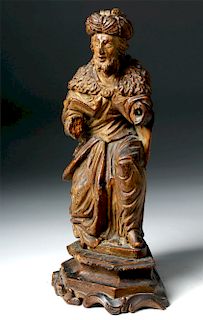19th C. Spanish Colonial Wood Figure of a Magi