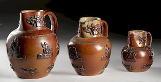 19th C. English Glazed Brownware Pitchers (3)