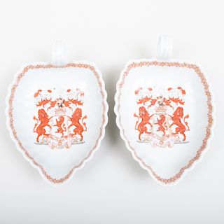 Pair of Chinese Export Porcelain Sauceboats Decorated with the Arms of the Wemyss Family