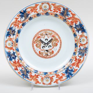 Chinese Export Porcelain Imari Palette Plate Decorated with the Arms of the Walker Family