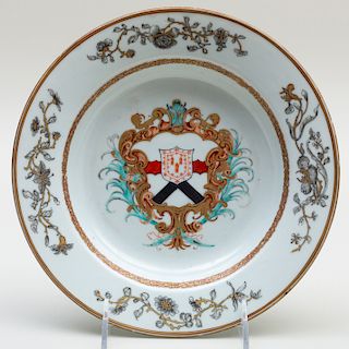 Chinese Export Porcelain Soup Plate Decorated with the Arms of Freame with Comyn in Pretense