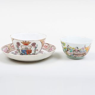 Chinese Export Porcelain Tea Bowl and Saucer and a European Market Tea Bowl
