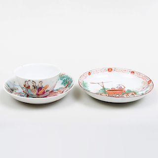 Chinese Export Cup and Saucer and an European Decorated Saucer Made for the Dutch Market