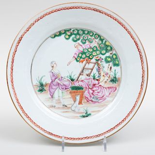 Chinese Export Porcelain Plate Decorated for the European Market with 'The Cherry Pickers'