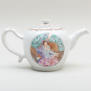 Chinese Export Famille Rose Porcelain Teapot and Cover, Decorated for the European Market