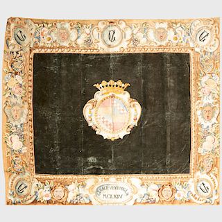 Continental Silk and Velvet Armorial Tapestry