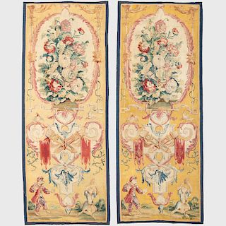 Pair of Napoleon III Yellow-Ground Figural Tapestry Panels