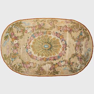Large Continental Floral Wool Oval Carpet