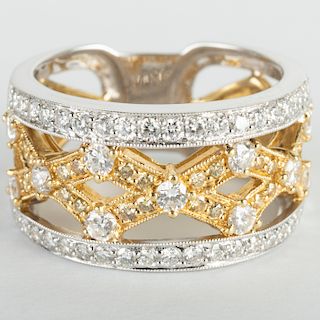 18k Yellow and White Gold Diamond Band Ring