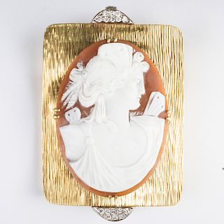 18k Gold and Diamond Cameo Pendant/Brooch