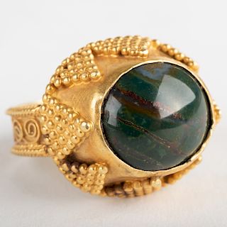 22k Granulated Gold and Blood Stone Ring