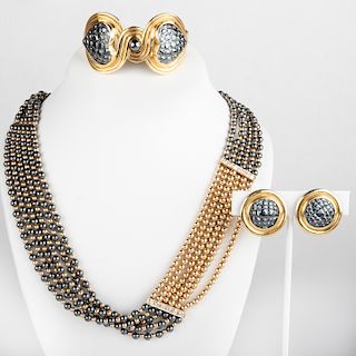 18K Gold and Hematite Bead Jewelry Suite