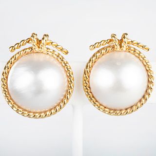 Verdura 18k Gold and Pearl Earclips