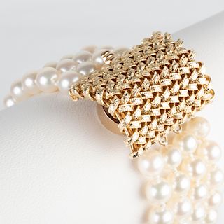  Four Strand Cultured Pearl and 14k Gold Bracelet