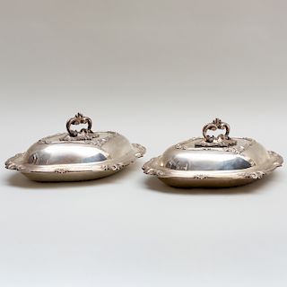Pair of Victorian Silver Entree Dishes, Covers, and Liners