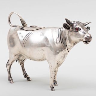 Dutch Silver Cow-Form Creamer with Cabochon Inset Eyes
