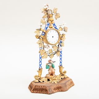 Continental Ormolu-Mounted Porcelain and Caned Glass Clock