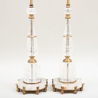Pair of Baroque Style Gilt-Bronze and Rock-Crystal Table Lamps