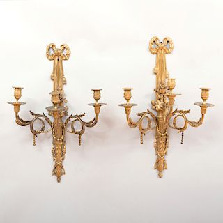 Pair of Louis XVI Ormolu Three-Light Sconces