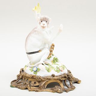 Samson Porcelain Louis XV Style Ormolu-Mounted Figure of a Monkey