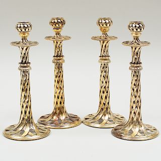 Set of Four Tiffany & Co. Silver-Gilt Candlesticks