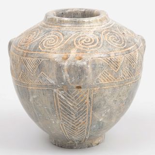 Minoa Style Carved Stone Three Handled Vessel