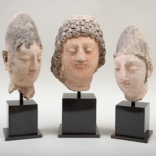 Group of Three Gandharan Clay Busts of Noblemen