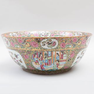 Chinese Export Porcelain Rose Medallion Punch Bowl