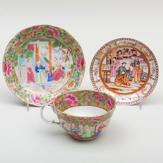 Chinese Export Famille Rose Porcelain Teacup and Saucer and a Chinese Export Porcelain Saucer
