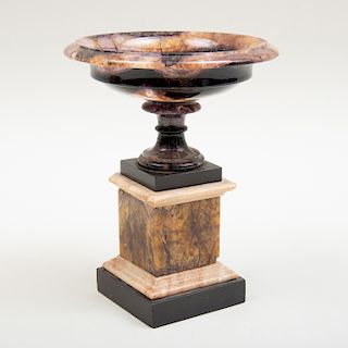 English Blue John, White Marble and Slate Urn on Stand