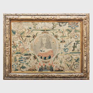 Fine William and Mary Embroidered Figural Panel