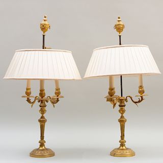 Pair of Louis XVI Style Gilt-Bronze Candelabra Mounted as Lamps