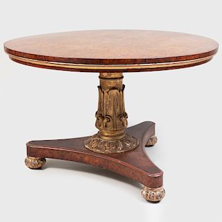George IV Burl  Mulberry and Parcel-Gilt Center Table