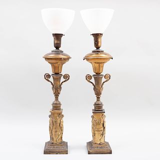 Pair of Napoleon III Ormolu Oil Lamps 