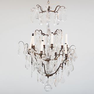 Louis XV Style Bronze and Brass-Mounted Glass Twelve-Light Chandelier