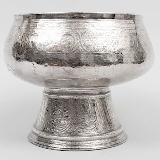 Large Cairo Ware Silvered Copper Punch Bowl