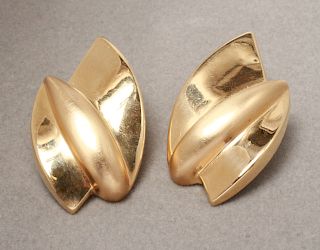 14K Yellow Gold Modern Clip-On Earrings, Pair