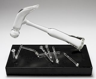 Hans Frabel "Hammer and Nails" Glass Sculpture